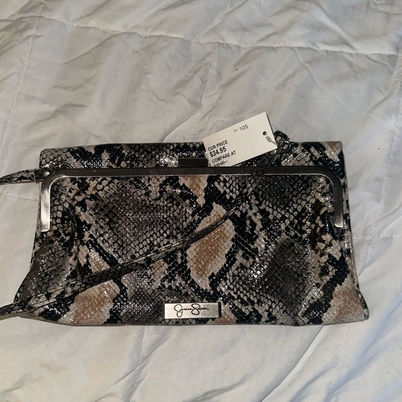 Jessica Simpson Handbags - Jessica Simpson Black and Brown Snakeskin Clutch